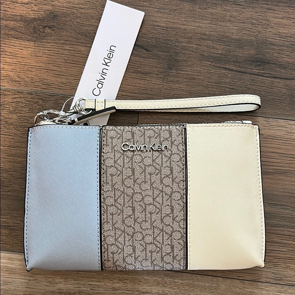 Calvin Klein Blue and Brown Wristlet Clutch